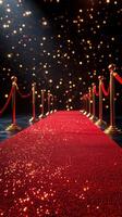 Red carpet entrance at an upscale event illuminated by sparkling lights photo