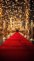Glamorous red carpet leading to a dazzlingly lit entrance for an extravagant event in a luxurious venue photo