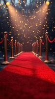 Red carpet event with golden lights and glamorous atmosphere for distinguished guests and celebrities in an elegant setting photo