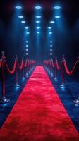 Elegant red carpet event venue with bright lights and velvet ropes creating an inviting atmosphere photo