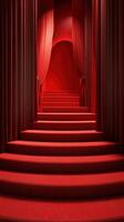 Elegant red carpet staircase leading to a grand illuminated archway showcasing rich textures and vibrant colors photo