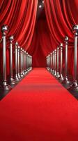 Elegant red carpet leading to a glamorous venue surrounded by sumptuous curtains during a prestigious event photo