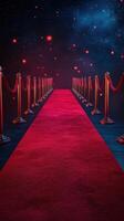Red carpet pathway with starlit backdrop at a glamorous evening event photo