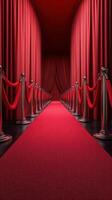 Event entrance featuring luxurious red carpet and velvet curtains in an elegant setting photo
