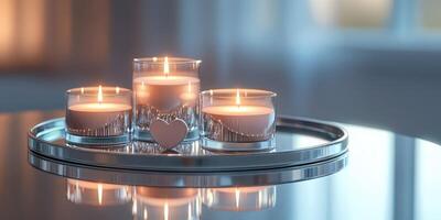 Soft candlelight creates a warm and inviting ambiance in a cozy indoor setting during the evening photo