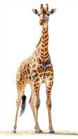 Giraffe standing tall against a bright backdrop in a natural setting, showcasing its unique pattern and gracefully elongated neck photo
