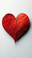 Red heart shape made from textured leaves symbolizes love and nature during a creative artistic display photo