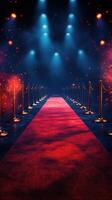 Red carpet event setup with bright stage lights and glamorous atmosphere at night photo