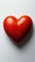 Bright red heart-shaped object on a smooth surface showcasing texture and color nuances photo