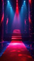 Stylish red carpet stage with glowing lights and colorful ambiance for a dramatic event photo