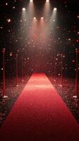 Glamorous red carpet event with sparkling decorations and dramatic lighting photo