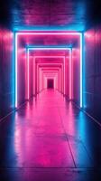 Colorful neon-lit corridor with vibrant lighting creates an immersive atmosphere in a modern space photo