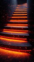 Illuminated staircase with glowing steps leading to an unknown destination in a darkened space photo