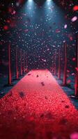 Glamorous red carpet event with vibrant decorations and spotlight effects in an elegant venue photo