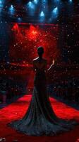 Award ceremony showcases elegance and celebration amidst dazzling lights and red carpet at a prestigious event photo
