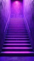 Mysterious purple-lit staircase leads to an unknown destination in a modern architectural setting photo