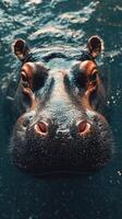 Close-up view of a hippopotamus submerged in water during an afternoon swim photo