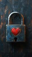 Vintage heart-shaped padlock displayed on a rustic wooden background evokes feelings of love and nostalgia in a unique way photo
