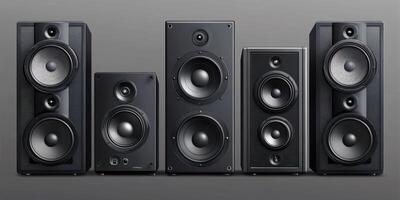 Collection of various loudspeakers showcasing different sizes and designs suitable for sound systems photo