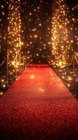 Red carpet lined with golden lights creates a glamorous entrance for an evening event photo