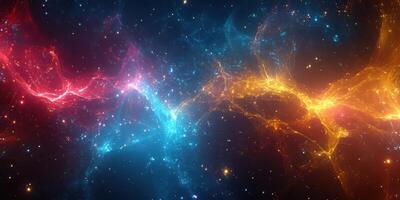 Colorful cosmic nebulae across a starry background with glowing gas clouds in vibrant hues photo