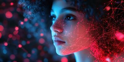 Digital art portrait of a girl with glowing geometric patterns and vibrant colors photo