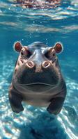 Hippo swims gracefully underwater in a vibrant aquatic environment during daytime hours photo