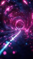 Captivating journey through a glowing tunnel filled with vibrant lights and cosmic patterns photo