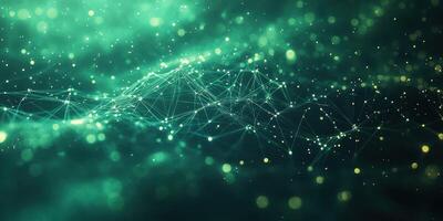 Abstract green digital landscape showcasing interconnected lines and luminous particles in a captivating design photo