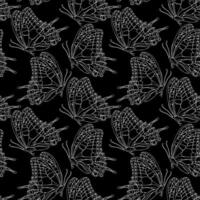 Butterflies black and white ink line symmetry seamless pattern background for textile, fabric, wallpaper, scrapbook. Insects with wings drawing for surface design seamless pattern vector