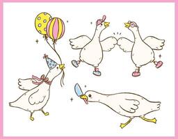 Cute Silly Goose Clipart Set Funny Cartoon Character Meme Hand Drawn Doodle Set vector