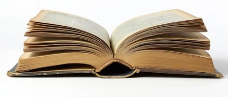 Open Aged Book On White Background photo