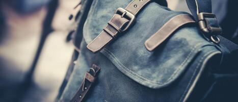 Close-Up Shot Of A Leather Backpack photo