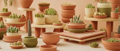 Collection Of Succulents In Earth Toned Pots photo