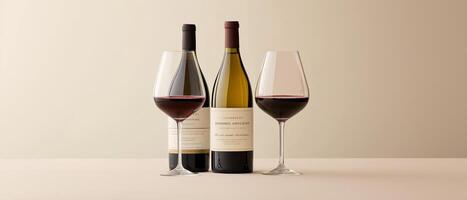 Red Wine Bottles With Two Glasses photo