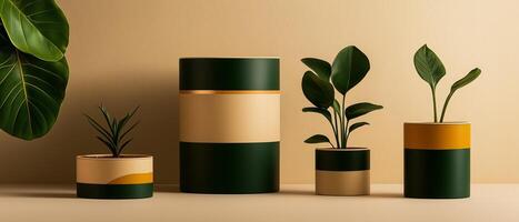 Plants In Modern Pots On Beige photo
