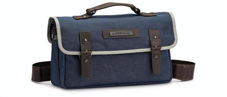 Blue Canvas Shoulder Bag With Leather Straps photo