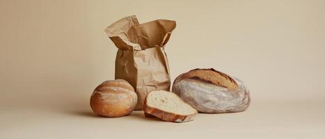 Fresh Bread Still Life With Paper Bag photo