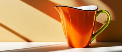 Modern Orange Pitcher On Beige Background photo