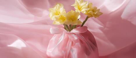 Yellow Daffodils in Pink Vase Still Life photo