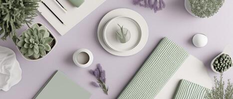 Pastel Green Plant And Objects Arrangement photo