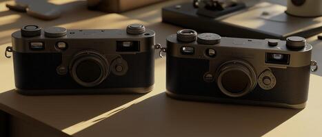 Two Vintage Cameras on a Table photo