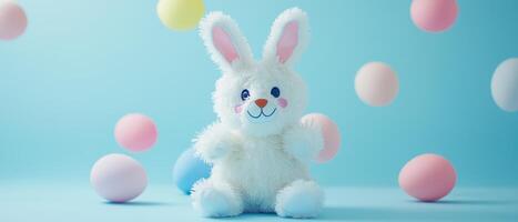 White Easter Bunny With Pastel Eggs photo