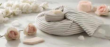 Elegant Spa Scene With Soap And Roses photo