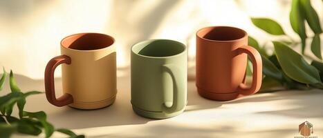 Three Mugs In Pastel Colors photo