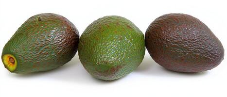 Three Fresh Whole Hass Avocados Isolated photo