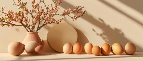Spring Blossom And Brown Eggs Still Life photo