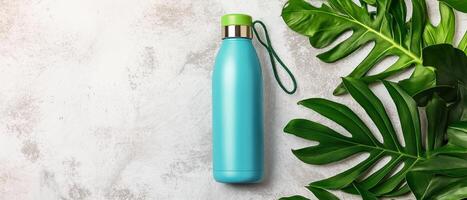 Reusable Bottle With Monstera Leaves photo