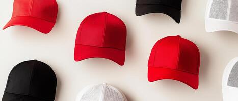 Assortment Of Baseball Caps Flat Lay photo