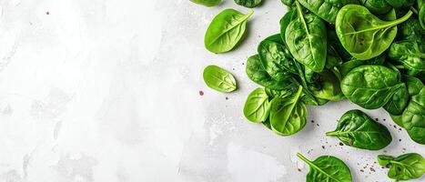 Fresh Spinach Leaves On Gray Background photo